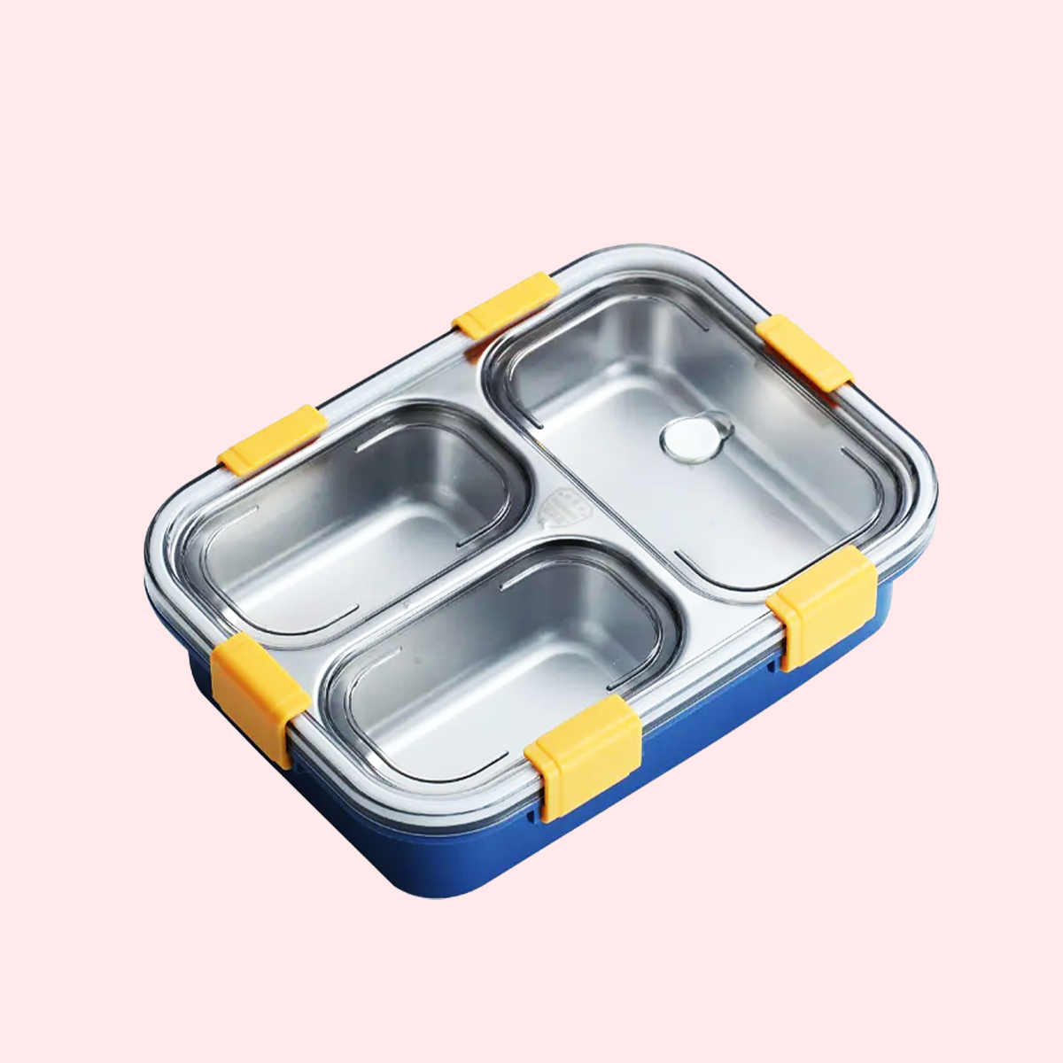 3 compartment Stainless Steel Transparent Lid Lunch Box with Cutlery - Pink