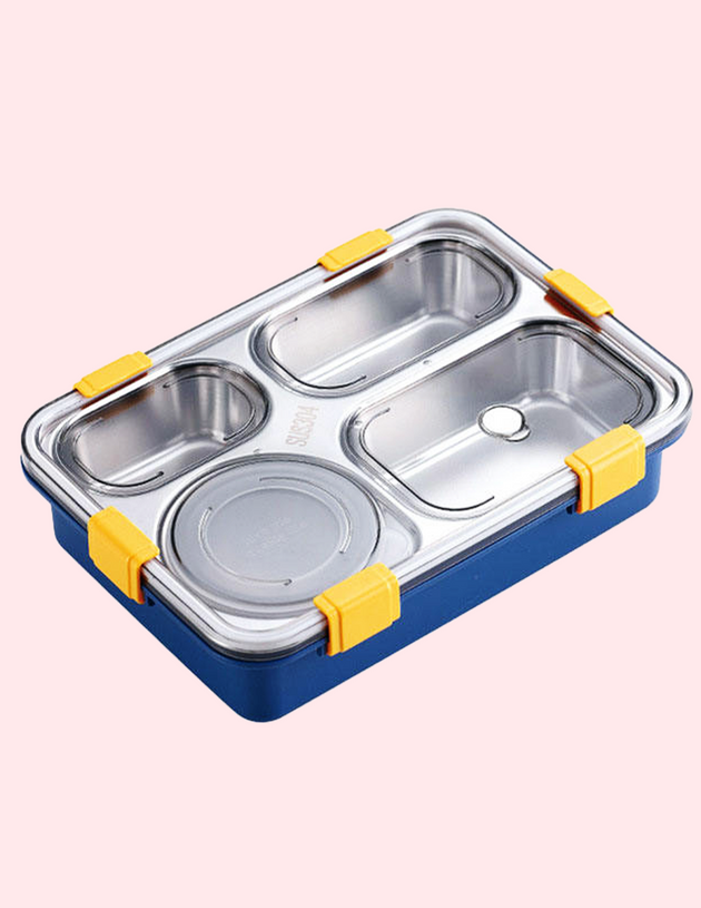 4 compartment Stainless Steel Lunchbox with Cutlery - Pink