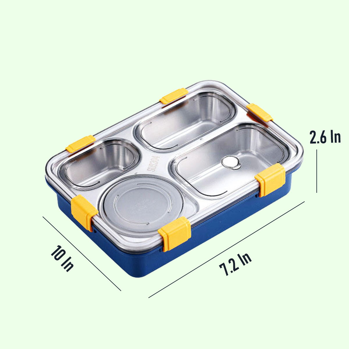 4 compartment Stainless Steel Lunchbox with Cutlery - Blue