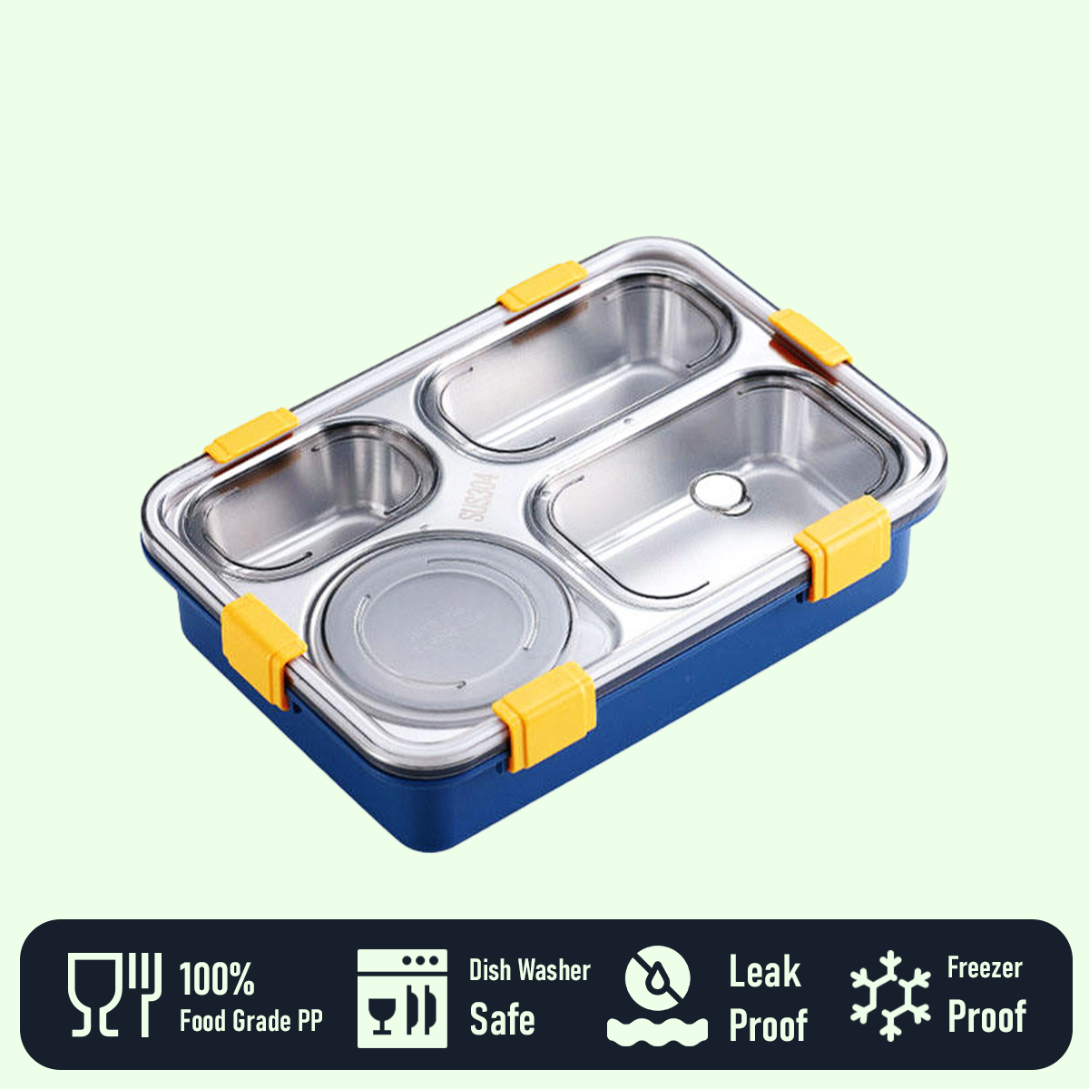 4 compartment Stainless Steel Lunchbox with Cutlery - Blue