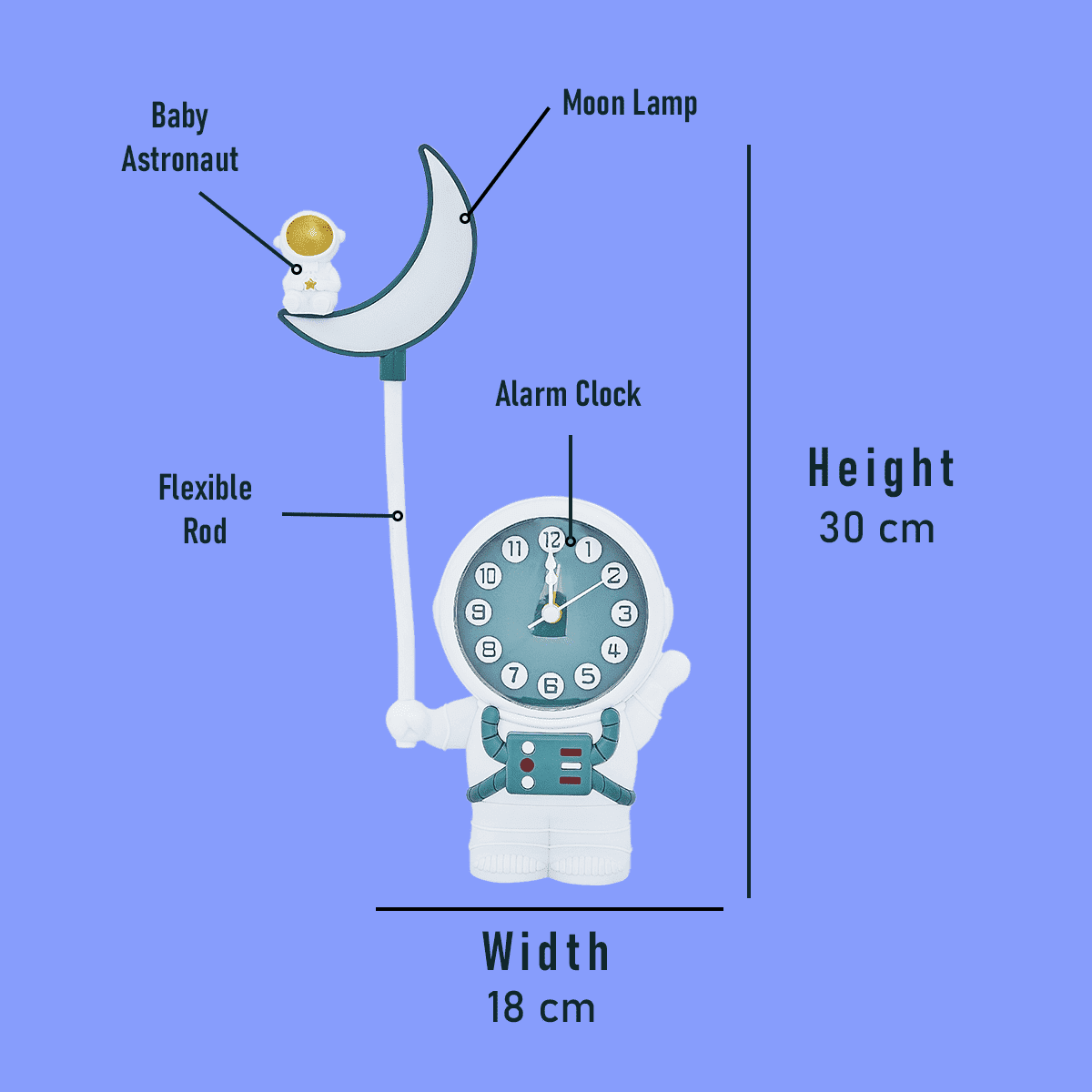 Astronaut Clock with Night Light Lamp - Green