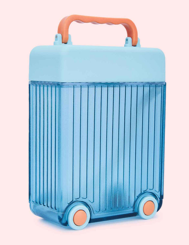 Cute Rolling Suitcase Water Bottle - 450ml - Blue