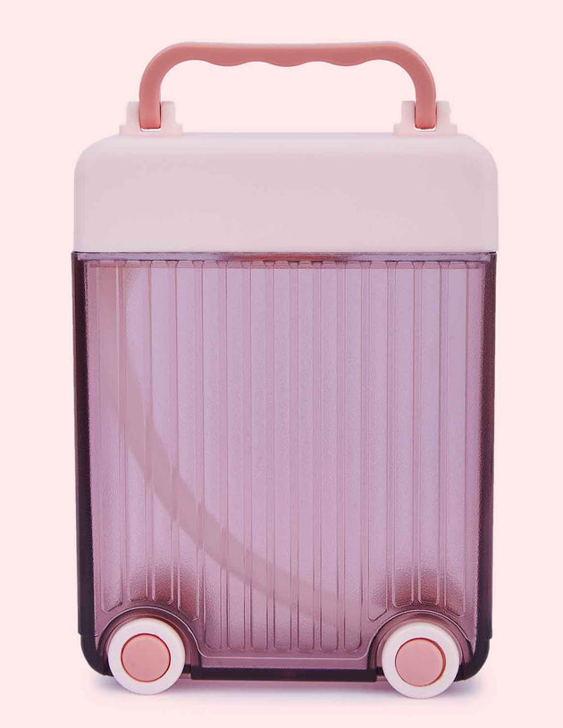 Cute Rolling Suitcase Water bottle - 450ml - Pink
