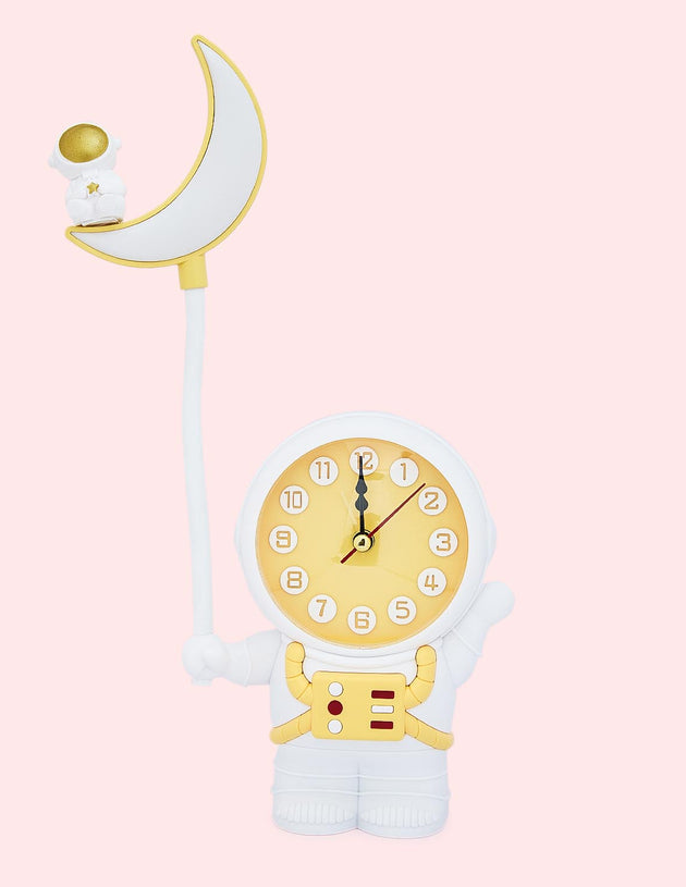 Astronaut Clock with Night Light Lamp - Yellow