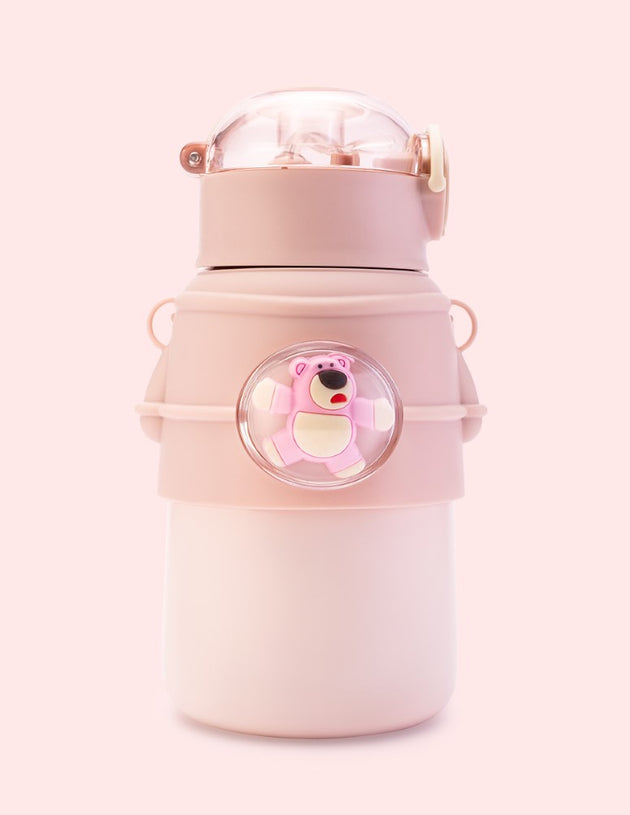 Vacuum Flask Water Bottle - Teddy - Pink