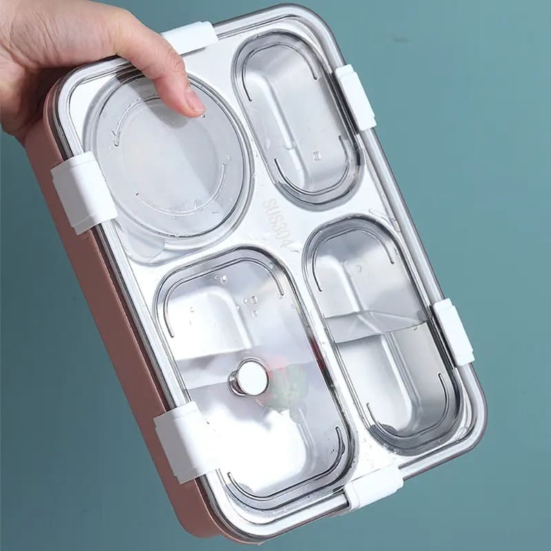 4 compartment Stainless Steel Lunchbox with Cutlery - Blue