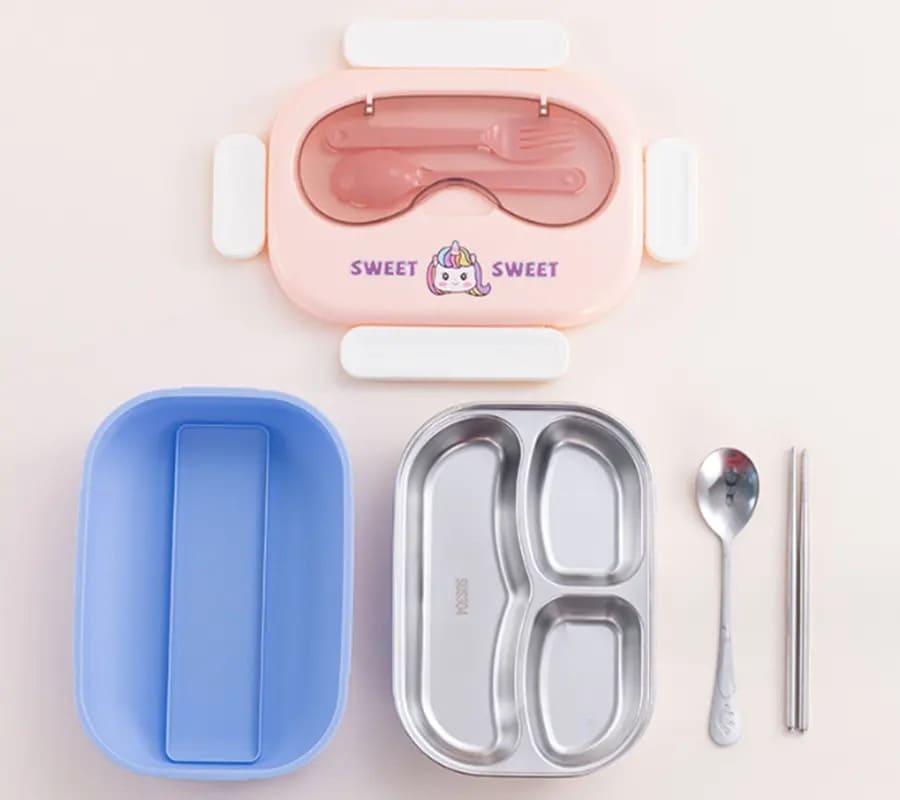 4 compartment Stainless Steel Animal Lunch Box with Cutlery - Unicorn