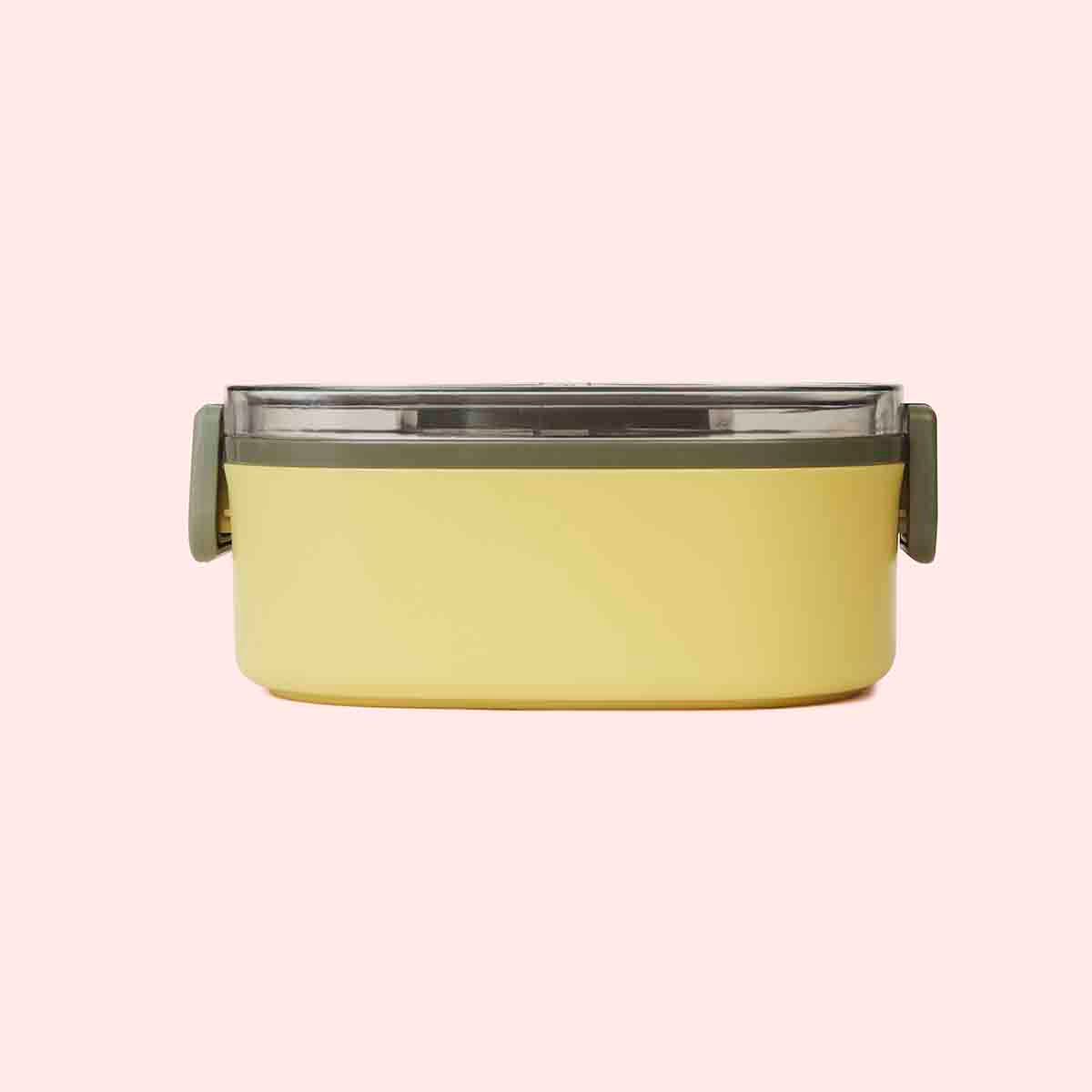 Small Stainless Steel Lunchbox with Spoon - Yellow & Green