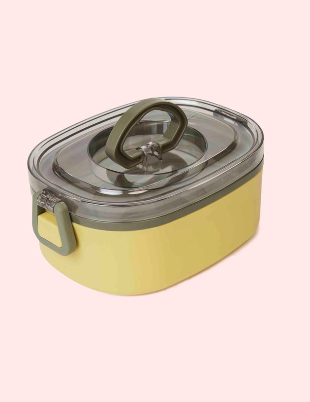 Small Stainless Steel Lunchbox with Spoon - Yellow & Green