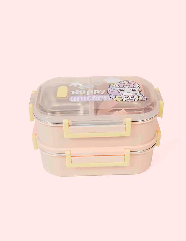 Double Layer 3 Compartment Stainless Steel Lunchbox - Unicorn